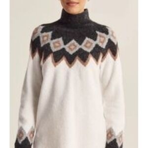 Abercrombie & Fitch‎ Womens Sweater Mock Neck Diamond Pattern Knit Cream Brown